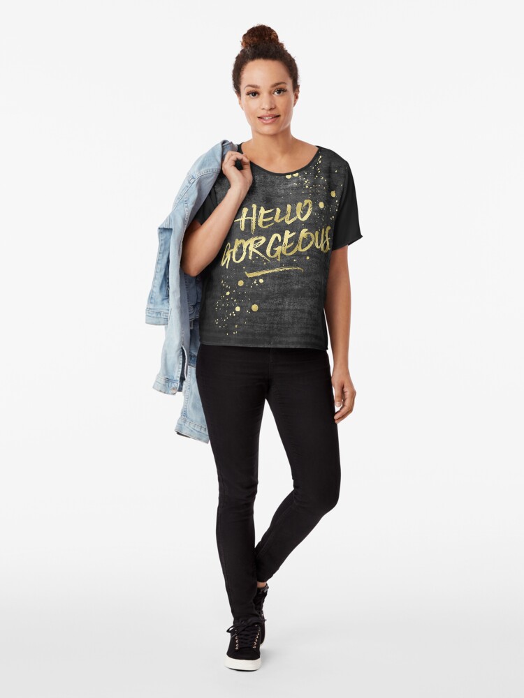 Alternate view of Hello Gorgeous Gold Glitter Rough Black Grunge Chiffon Top