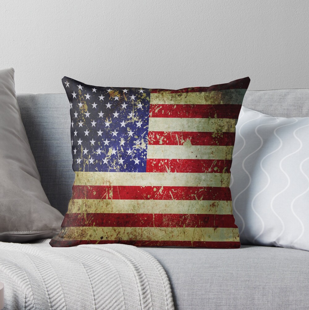 American Flag - Grunge Vintage Aged US Flag Throw Pillow