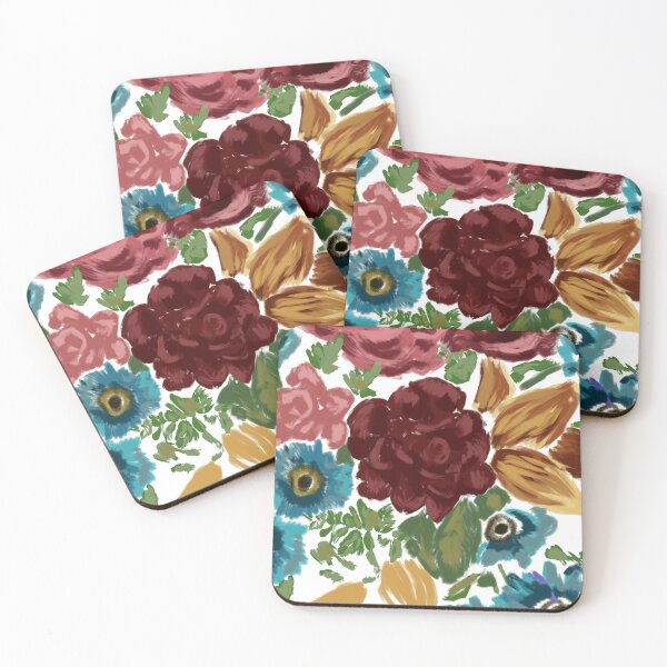 Item preview, Bright Abstract flowers colourful roses flowers red blue yellow orange pink designed and sold by Inktown.
