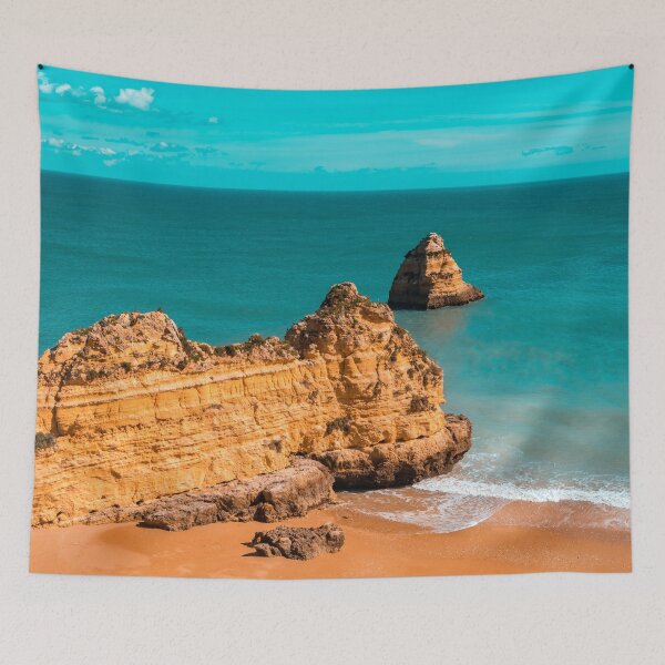 Item preview, Fabulous Dona Ana Beach in Lagos Portugal in Teal and Orange designed and sold by Georgia Mizuleva.