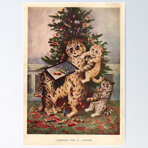 Cats Christmas Catastrophe by Louis Wain Poster