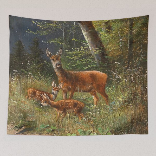 Item preview, A Family of Red Deer in a Forest Glade | Moritz Muller | 1898 Animal Nature Art designed and sold by CJET.