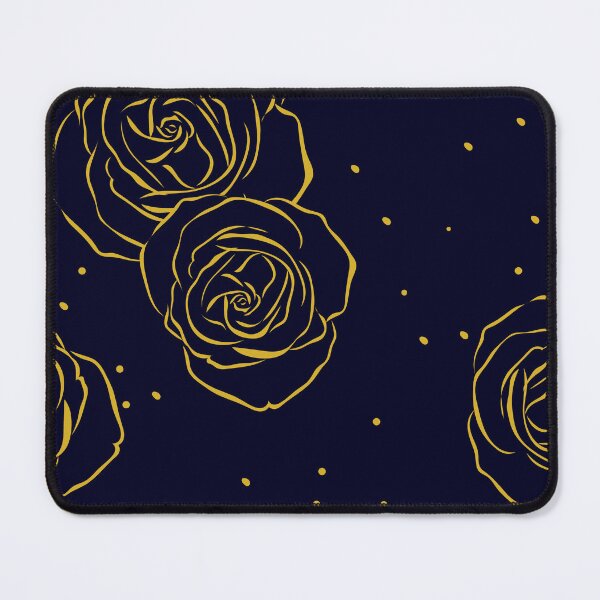 Item preview, Golden line art rose with midnight blue background seamless repeat pattern designed and sold by DesignsByMadiha.