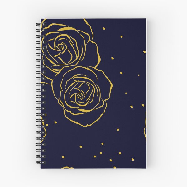 Item preview, Golden line art rose with midnight blue background seamless repeat pattern designed and sold by DesignsByMadiha.