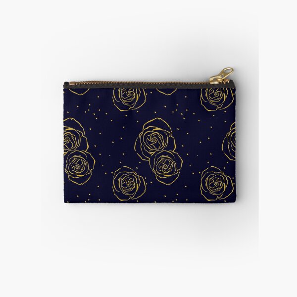 Item preview, Golden line art rose with midnight blue background seamless repeat pattern designed and sold by DesignsByMadiha.