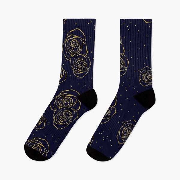 Item preview, Golden line art rose with midnight blue background seamless repeat pattern designed and sold by DesignsByMadiha.
