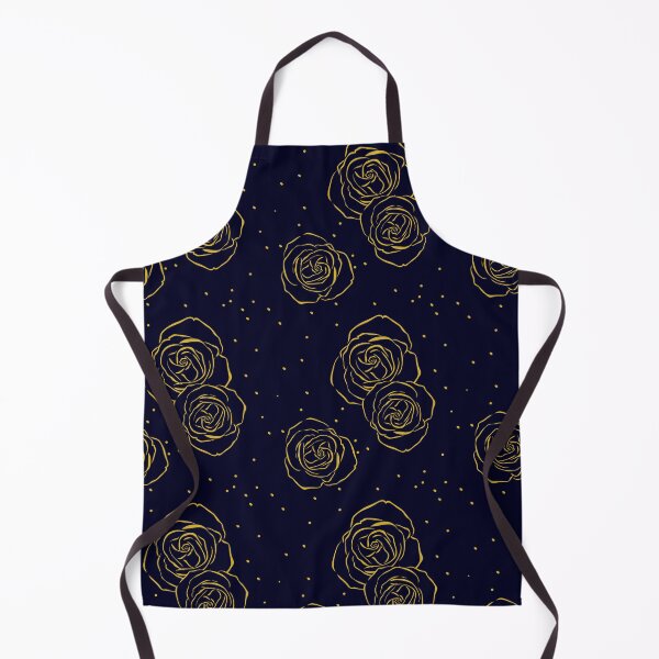 Item preview, Golden line art rose with midnight blue background seamless repeat pattern designed and sold by DesignsByMadiha.