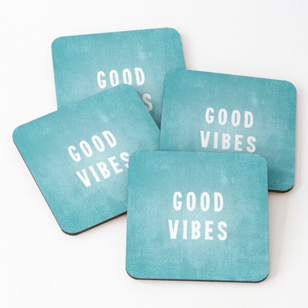 Item preview, Beachy Aqua Blue-Green and White Distressed Print Effect Good Vibes designed and sold by itsjensworld.