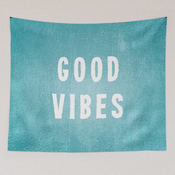 Item preview, Beachy Aqua Blue-Green and White Distressed Print Effect Good Vibes designed and sold by itsjensworld.