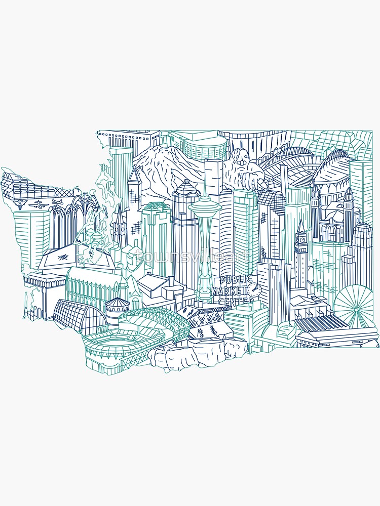 Seattle Washington Skyline Cityscape Art by townsvilleart