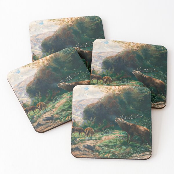 Item preview, A Roaring Stag with Hind in a Forest Glade | Johann Christian Kroner | 1887 Animal Nature Art designed and sold by CJET.