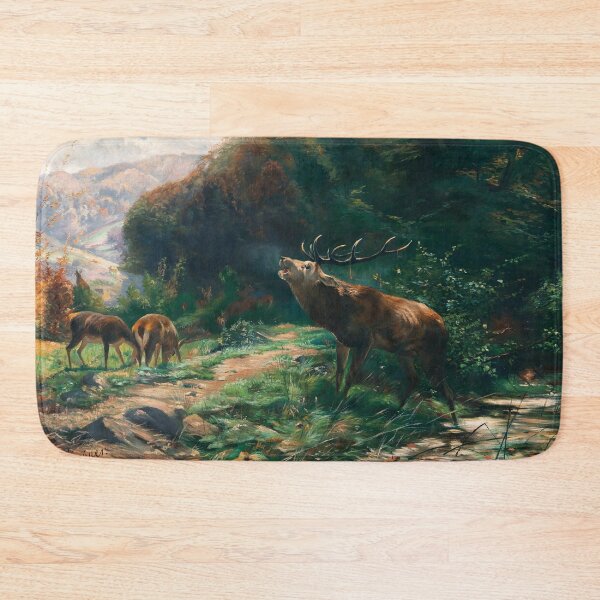 Item preview, A Roaring Stag with Hind in a Forest Glade | Johann Christian Kroner | 1887 Animal Nature Art designed and sold by CJET.
