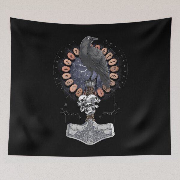 Item preview, Norse Hammer Runes Raven designed and sold by underheaven.