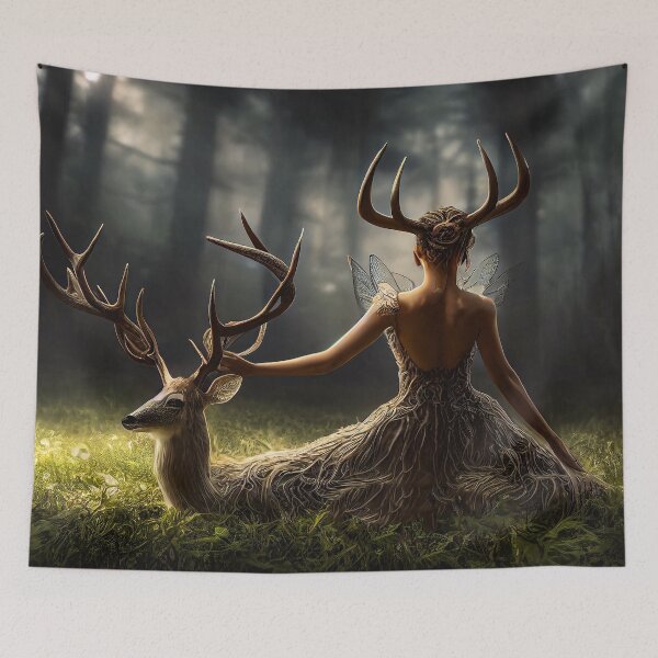Item preview, Deer and woman with antlers designed and sold by SalogwynLifeArt.