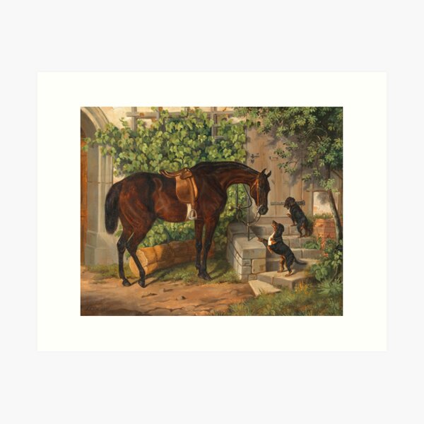 Item preview, A Saddled Bay Horse and Curious Dachshunds | Albrecht Adam | 1850 Animal Art designed and sold by CJET.