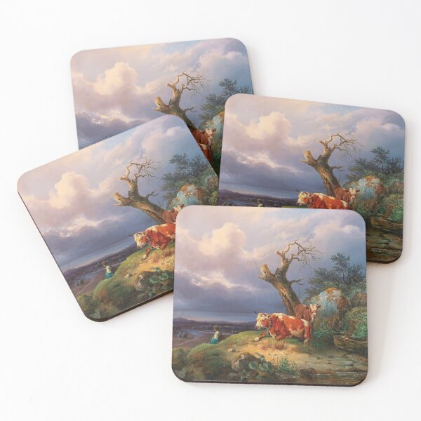 Item preview, A Shepherdess with Two Cows in a Vast Landscape | Edmund Mahlknecht | 1847 Animal Nature Art designed and sold by CJET.