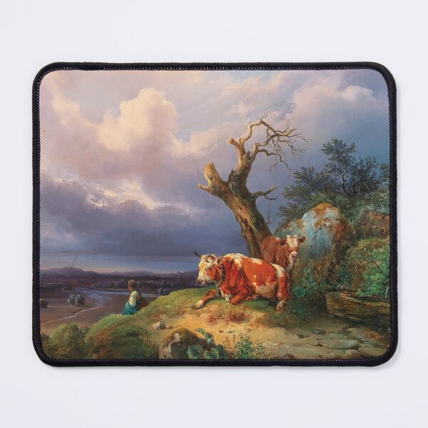 Item preview, A Shepherdess with Two Cows in a Vast Landscape | Edmund Mahlknecht | 1847 Animal Nature Art designed and sold by CJET.