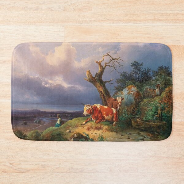 Item preview, A Shepherdess with Two Cows in a Vast Landscape | Edmund Mahlknecht | 1847 Animal Nature Art designed and sold by CJET.
