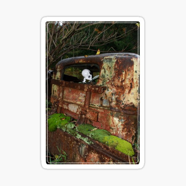 skeleton in truck, back Sticker