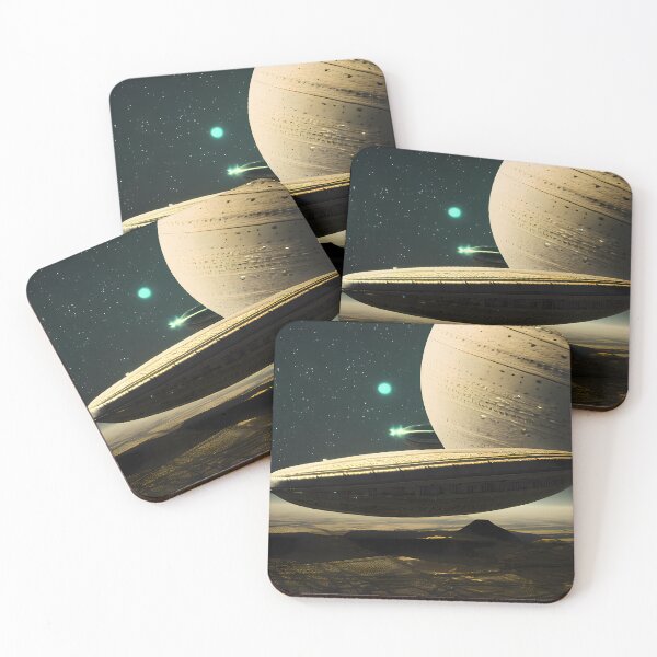 Item preview, Gold Spaceship on Alien Moon, Big Planet on the Background, Galaxy Collection designed and sold by SpektroDesign.