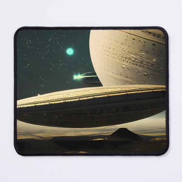 Item preview, Gold Spaceship on Alien Moon, Big Planet on the Background, Galaxy Collection designed and sold by SpektroDesign.