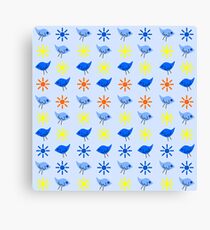Blue Bird and Yellow Star Pattern Canvas Print