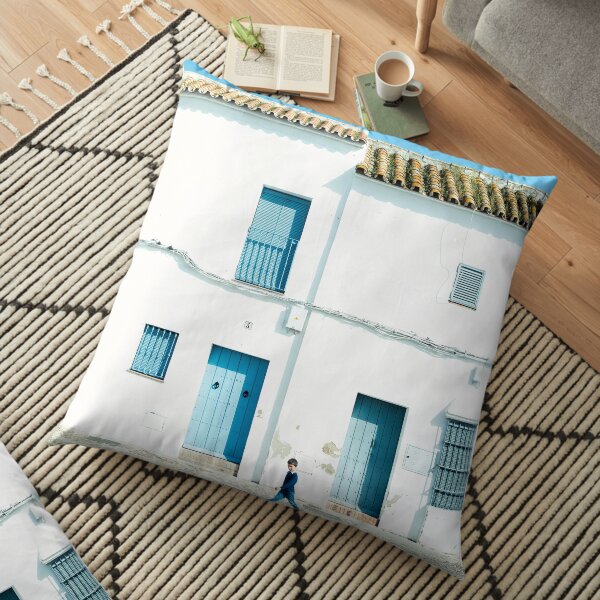 White and blue town Floor Pillow