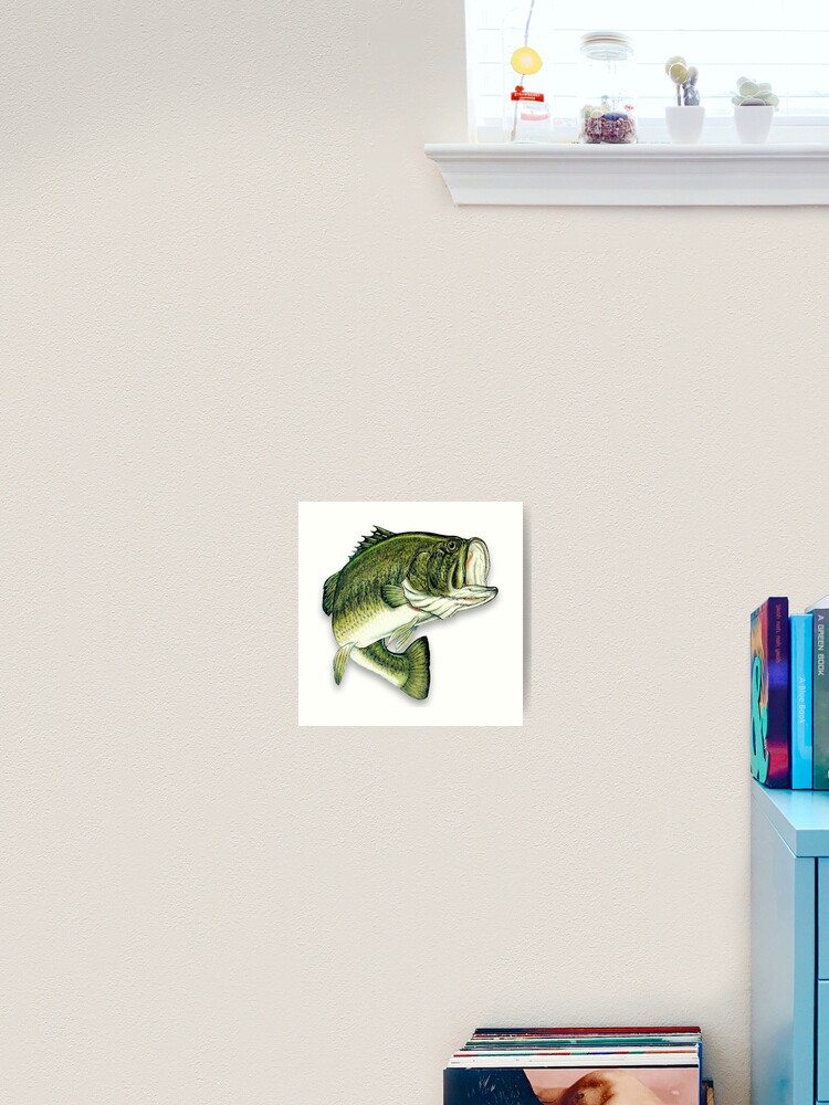 Bucket Mouth Wall Art Print on Wood Fishing Home Decor Watercolor Bass Wall  Hanging Poster 