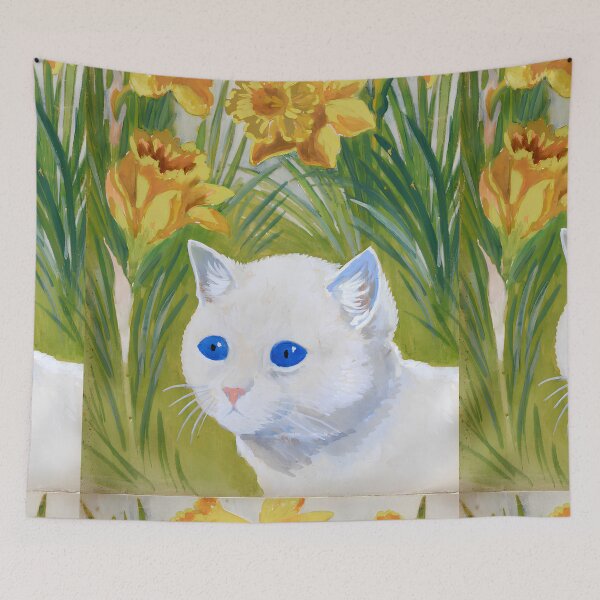 Item preview, Louis Wain Cats Art  Cat and daffodils -blue eye kitten designed and sold by TeeARTHY.
