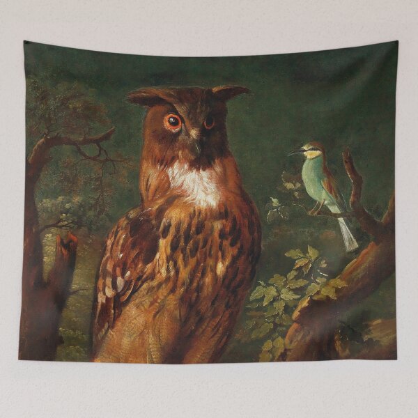 Item preview, An Owl and a Blue Tit Sitting in a Tree | German Art | 18th Century Animal Bird Art designed and sold by CJET.