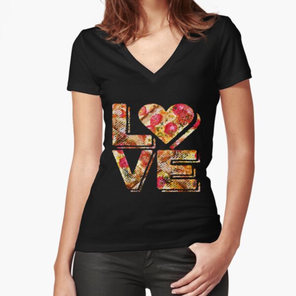 I Love Heart Pizza Yummy Pepperoni Cheese Bread Fitted V-Neck T-Shirt