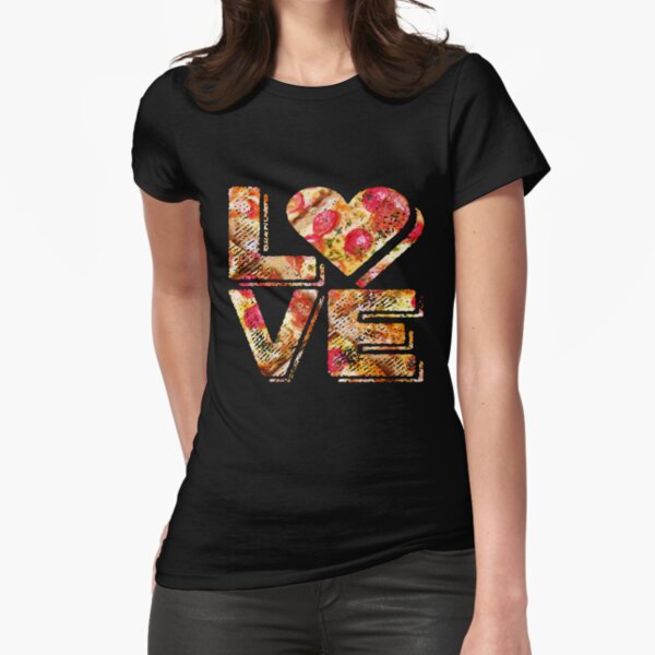 I Love Heart Pizza Yummy Pepperoni Cheese Bread Fitted T-Shirt