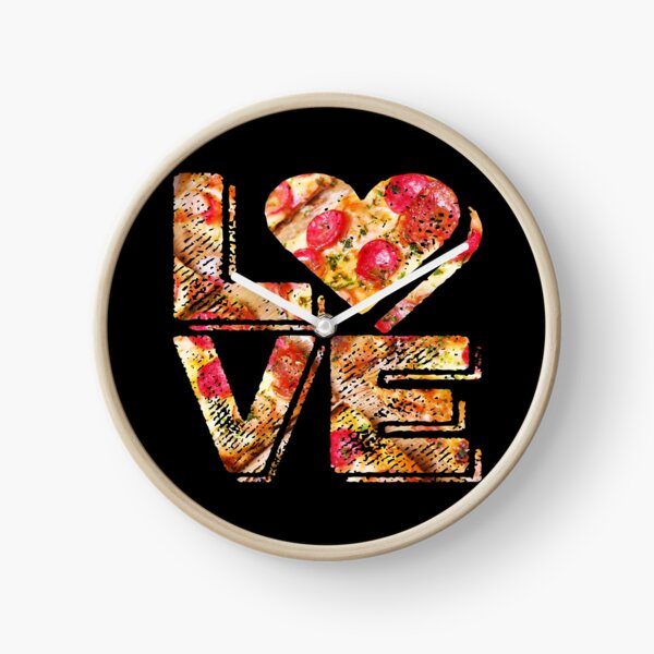 I Love Heart Pizza Yummy Pepperoni Cheese Bread Clock