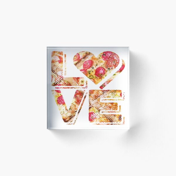 I Love Heart Pizza Yummy Pepperoni Cheese Bread Acrylic Block