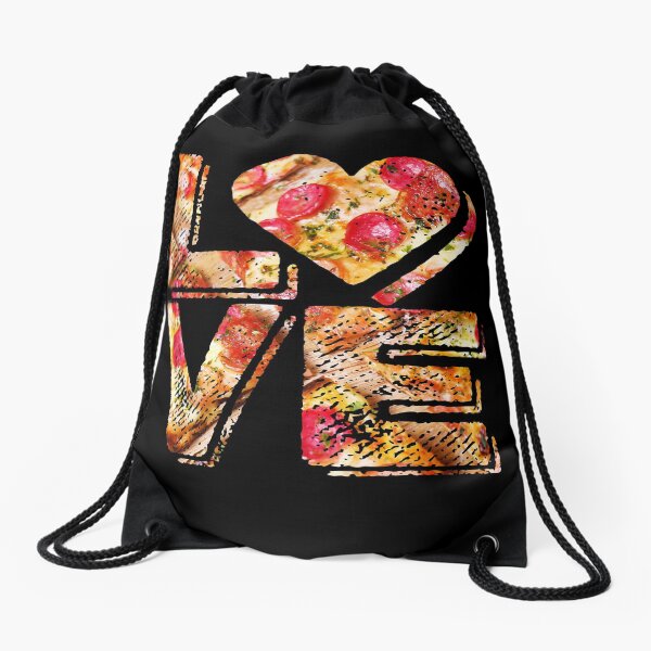 I Love Heart Pizza Yummy Pepperoni Cheese Bread Drawstring Bag