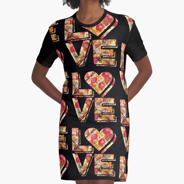I Love Heart Pizza Yummy Pepperoni Cheese Bread Graphic T-Shirt Dress