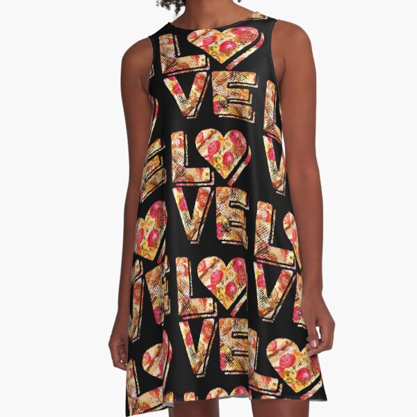 I Love Heart Pizza Yummy Pepperoni Cheese Bread A-Line Dress