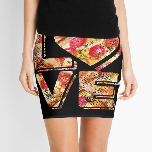 I Love Heart Pizza Yummy Pepperoni Cheese Bread Mini Skirt