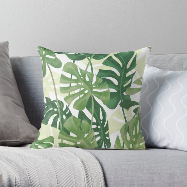 Vintage Monstera leaves Throw Pillow