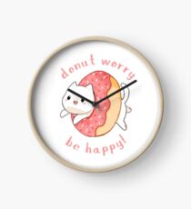 Donut worry cat - Be happy! Clock