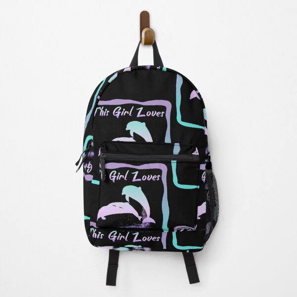 Item preview, This Girl Loves Dolphins purple and blue lettering and purple blue framing designed and sold by Zandrasart.