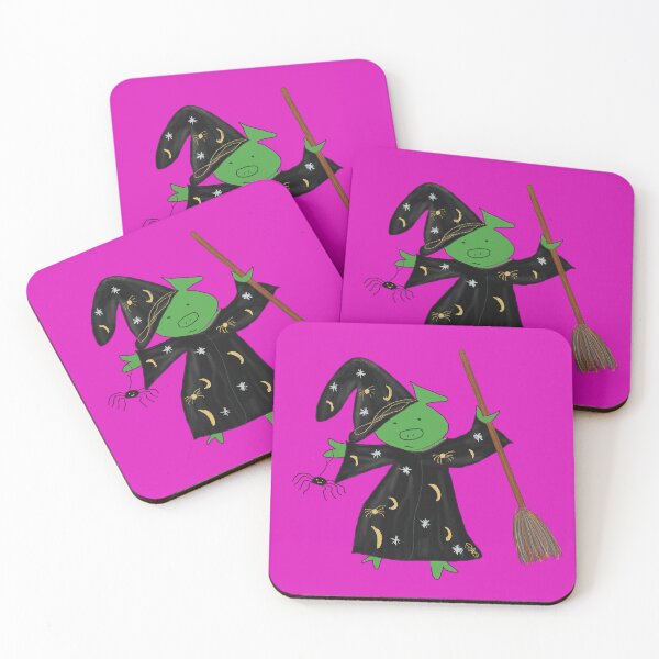 Item preview,  Plain, Bling, Green Halloween witch with broomstick and spider.  Cute pig in fancy dress. Halloween designed and sold by PiggingJapan.