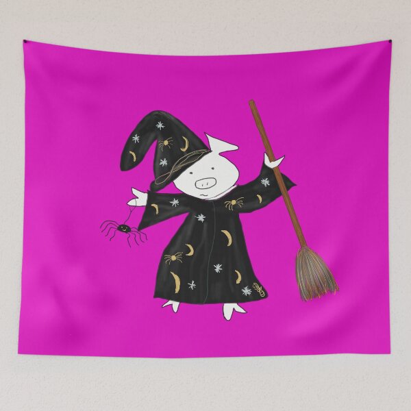 Item preview, Plain ghost witch pig, Bling Halloween witch with broomstick and spider.  Cute pig in fancy dress. Ghost, witch. designed and sold by PiggingJapan.