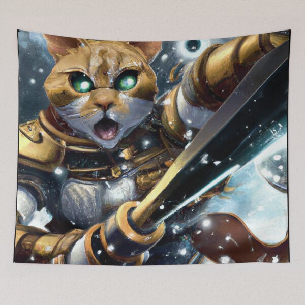 Item preview, Wallace the Cat, charging into battle (Fantasy) designed and sold by thecatandkettle.