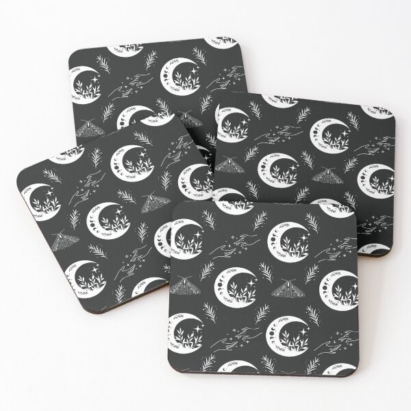 Item preview, Moon Floral and Moth Pattern (Black background) designed and sold by DesignByAvery.