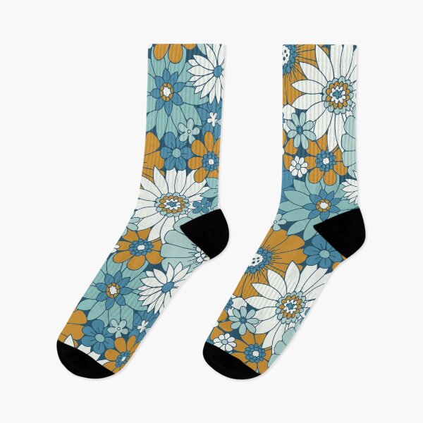 Item preview, Retro Daisies - Blue + Gold designed and sold by latheandquill.