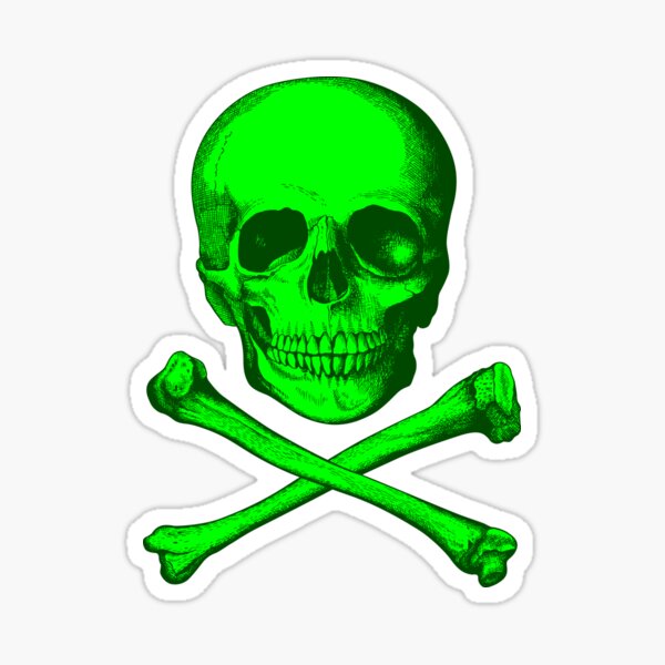 "Green Skull and Crossbones" Sticker for Sale by cartoon Redbubble