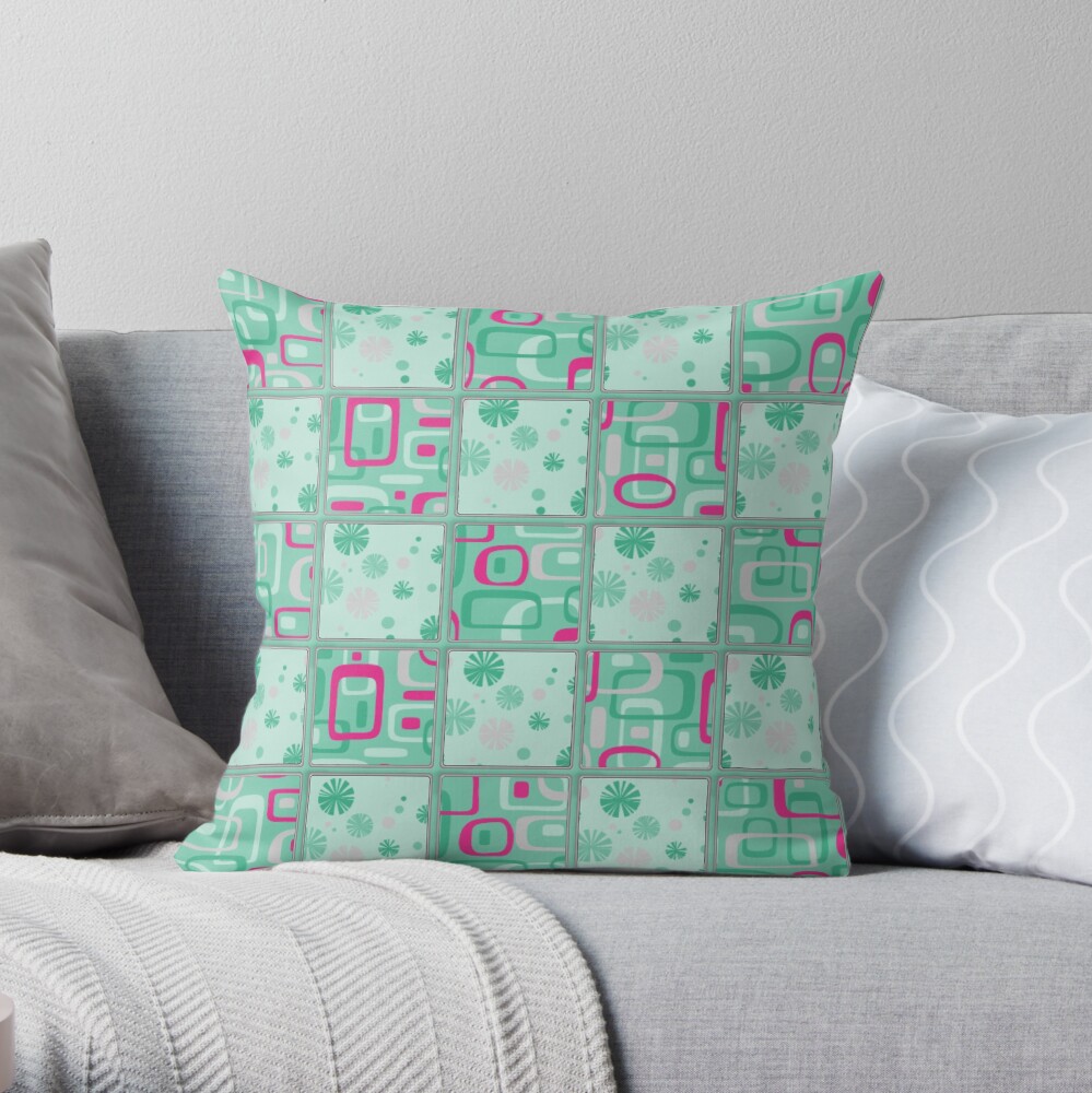 HIGH SELLING RETRO 1950S INSPIRED CHECKS IN PINK AND AQUA Throw Pillow