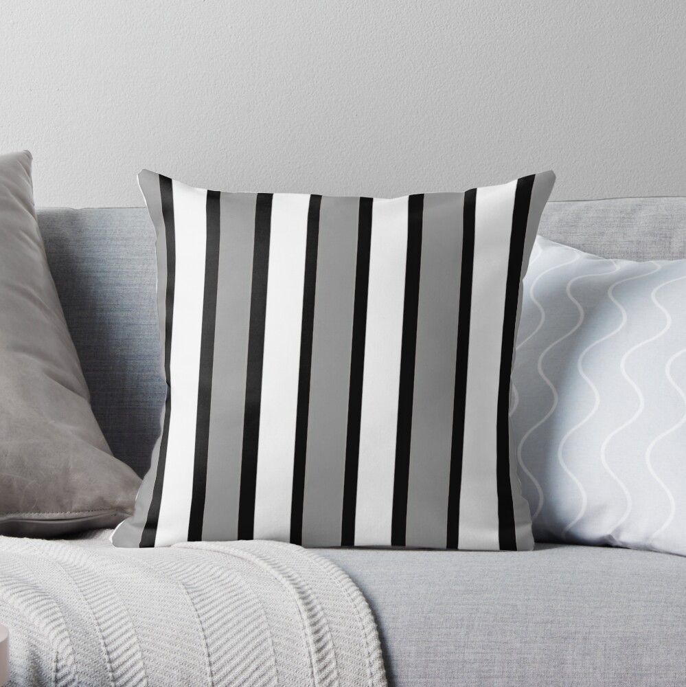 “MONOCHROME | GREYSCALE | BLACK WHITE GREY STRIPES " Throw Pillow for