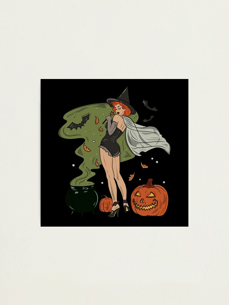 Vintage Pin Up Girl Witch Halloween Photographic Print For Sale By Moroshkas Redbubble 0615